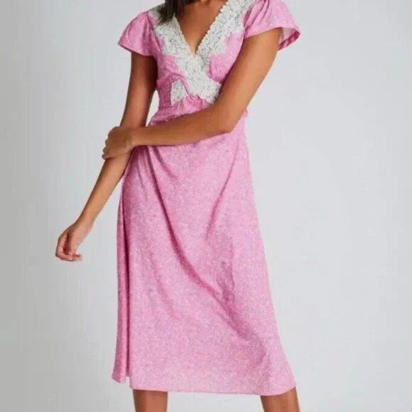 NWOT LoveShackFancy Minuet Lace Trim Midi Dress in Crushed Blueberries XS $425